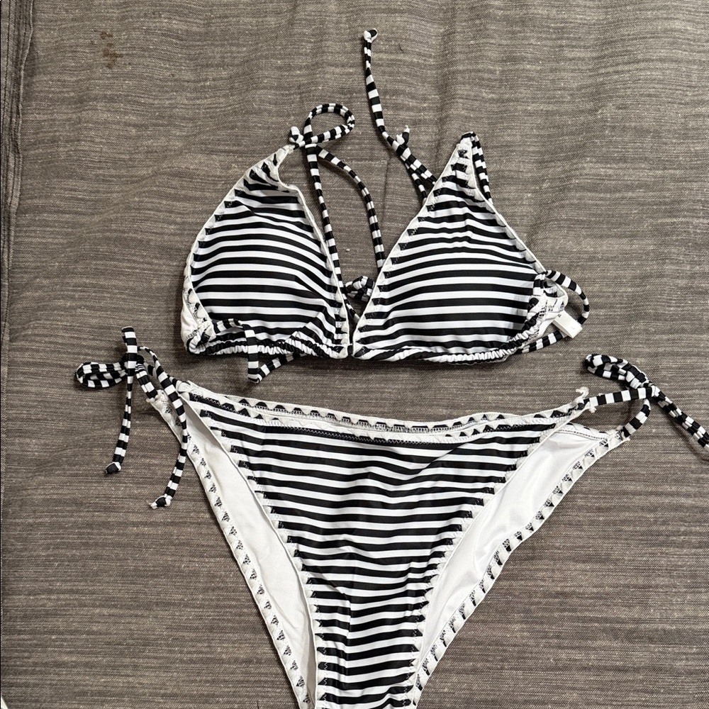 Striped Black and White Bikini Set